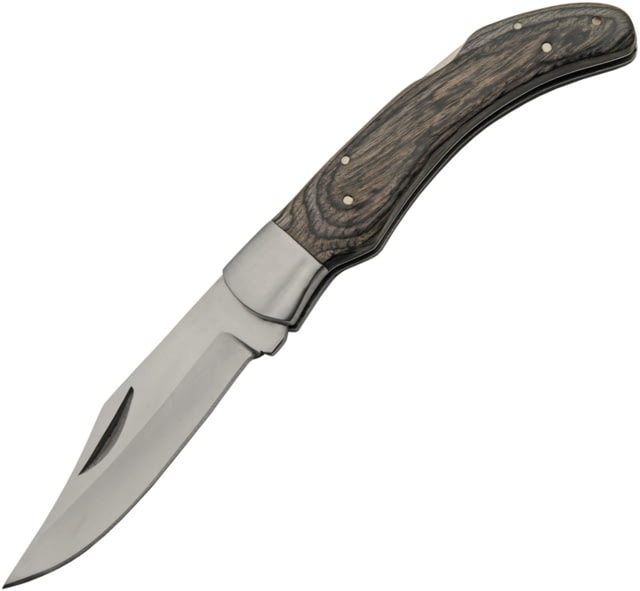 Pakistan Gray Fox Folding Knife 5in Closed 4in Satin Stainless Clip Point Blade Gray Pakkawood Handle Brown Leather Belt Sheath - Pakistan