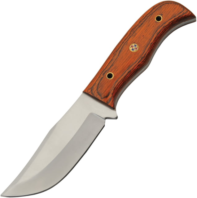 Pakistan Mosaic Pin Hunter Knife 9in Overall 4.5in Satin Stainless Skinner Blade Brown Wood Handle Brown Leather Belt Sheath - Pakistan