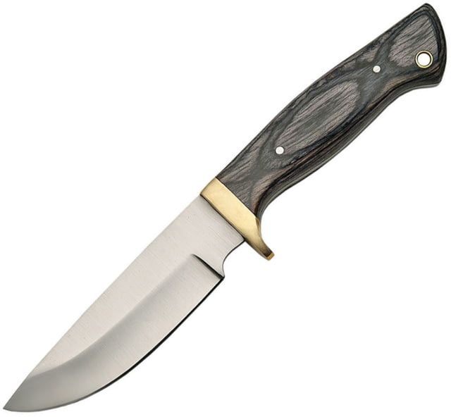 Pakistan Hunter Pakkawood Fixed Blade Knife 8.75in Overall 4.25in Satin SS Drop Point Black Pakkawood Handle Brown Leather Belt Sheath - Pakistan