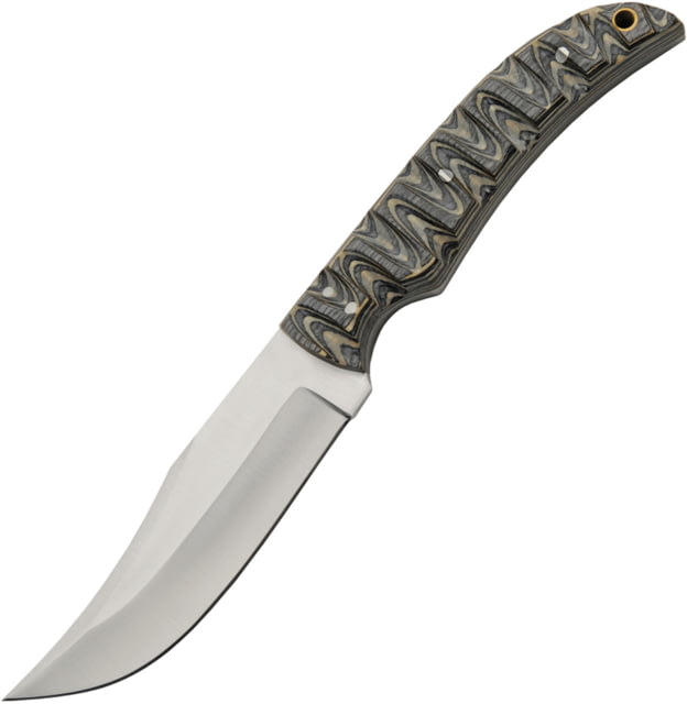 Pakistan Mountain Gray Hunter Knife 9.5in Overall 4.5in Satin Stainless Upswept Blade Gray Sculpted Wood Handle Brown Leather Belt Sheath - Pakistan
