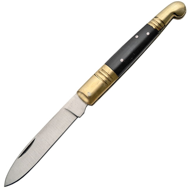Pakistan Old Fashion Pocket Knife Old Fashion Knife 4.63in Closed 3.75in Satin SS Spear Blade Black Smooth Wood Handle Brass Bolster Black - Pakistan