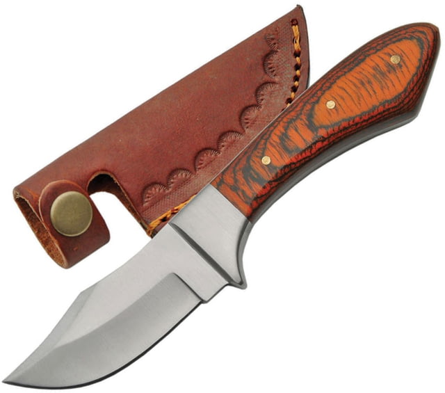 Pakistan Pakkawood Knife 7.13in Overall 3in Satin SS Clip Point Blade Brown Pakkawood Handle SS Guard Brown Leather Sheath - Pakistan