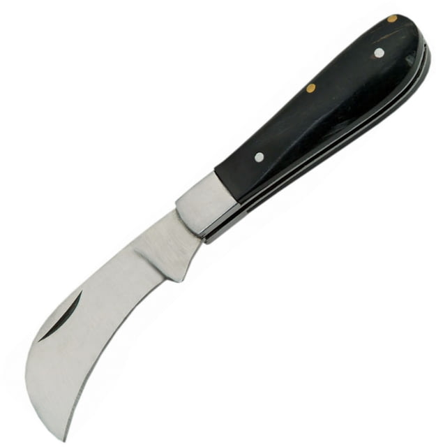 Pakistan Pruning Folding Pocket Knife Pruning Knife 2.75in Closed 2in Satin Hawkbill Blade Brown Wood Handle SS Bolster Black - Pakistan