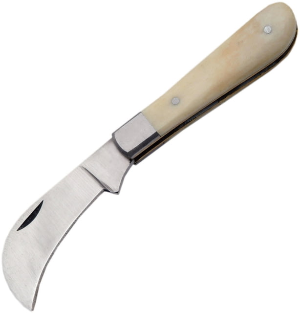 Pakistan Pruning Folding Pocket Knife Pruning Knife 2.75in Closed 2in Satin SS Hawkbill Blade Natural Smooth Bone Handle SS Bolster - Pakistan