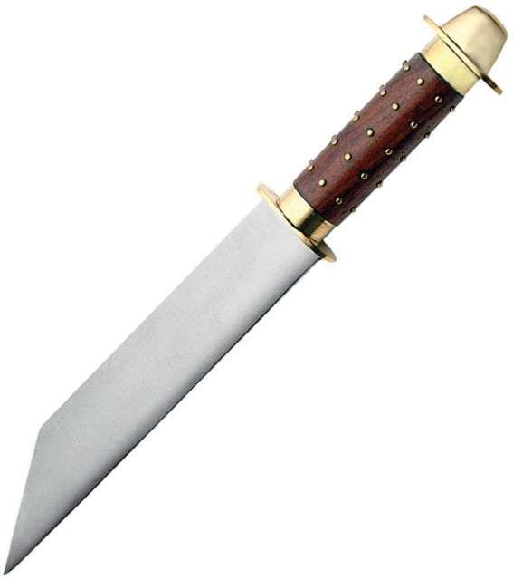 Pakistan Seax Studded Wooden Handle Fixed Blade Knife 16in 9.875in Stainless Steel Brown Wood Handle - Pakistan