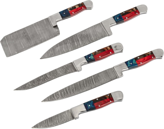 Paladin Chef Kitchen Knife Set - 5 Piece Damascus Red/Blue - Paladin