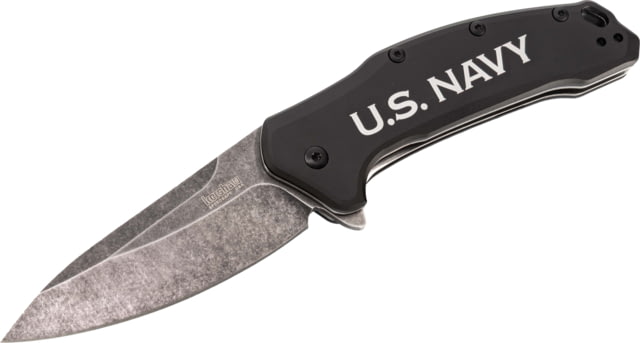 Paladin Kershaw Link Assisted Opening Folding Knife - Navy Engraving 3.25in Stainless Steel Drop Point Black