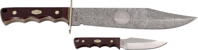 Paladin Old Timer Fixed Blade Combo Knife Set - Alamo Stainless Steel Drop Point Brown Sawcut Synthetic Handle