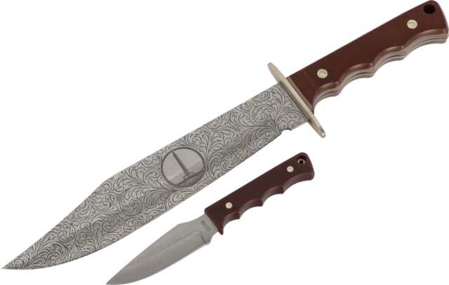 Paladin Old Timer Fixed Blade Combo Knife Set - Monumnet Stainless Steel Drop Point Brown Sawcut Synthetic Handle