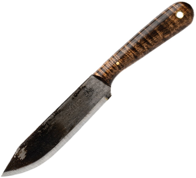 Pathfinder PKS Camp & Trail Fixed Blade Knife 10in Overall 5in Forge Finish 1095HC Steel Blade Curly Maple Handle - Pathfinder