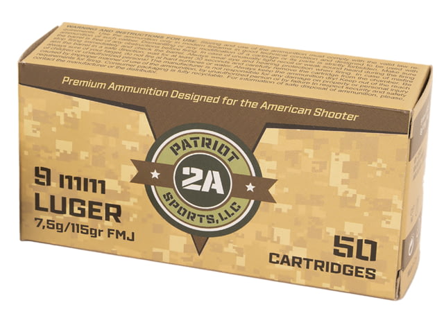 Patriot Sports Llc P9Mm115F 9Mm 115Gr Full Metal Jacket 50 Rounds 177291 - Patriot Sports, Usa