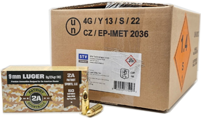 Patriot Sports USA 9mm Luger 124 Grain Full Metal Jacket Brass Cased Pistol Ammo 1000 Rounds - Patriot Sports, Usa