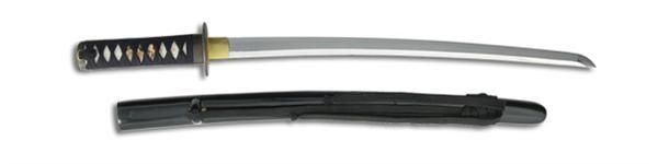 Paul Chen Practical Wakizashi tempered carbon steel blade rayskin handle with black cord wrap - Paul Chen