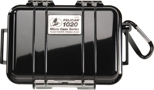 Pelican  Micro Watertight Dry Box 6.37x4.75x2.12in Solid Black w/Carabiner Loop - Pelican