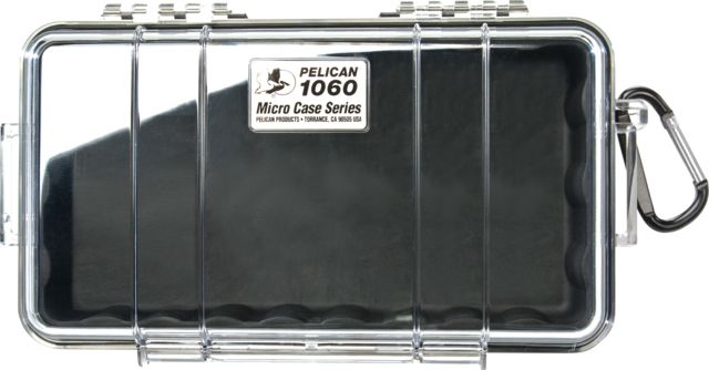 Pelican Pelican  Micro Water/Crushproof Dry Box 9.37x5.56x2.62in - Clear Black w/Carabiner - $43.95 at Optics Planet