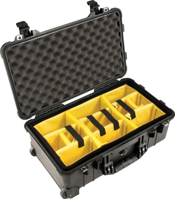 Pelican 1510 Carry On 22x13x9in Wheeled Protector Case Black w/Padded Dividers - Pelican