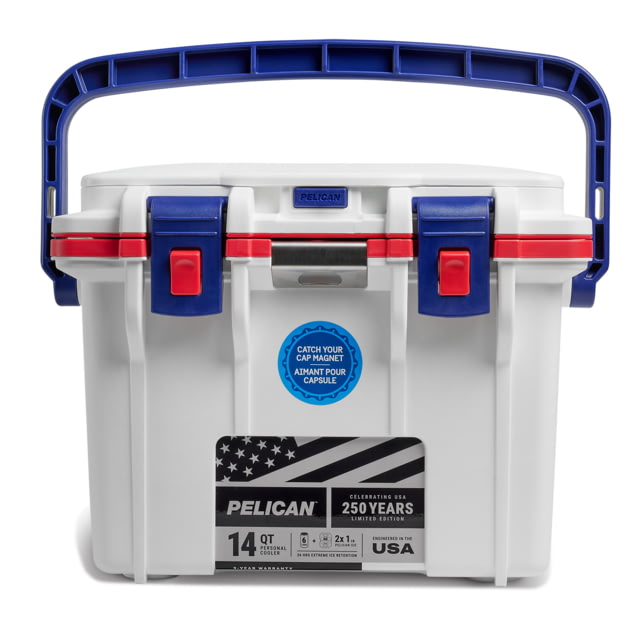 Pelican America 250 Collection 14QT Personal Cooler White/Red/Blue 14 qt.