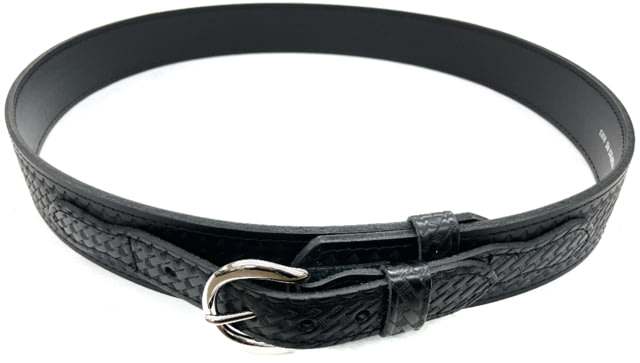 Perfect Fit 2.25in Leather Ranger Belt Basket Weave Chrome Buckle Black 36