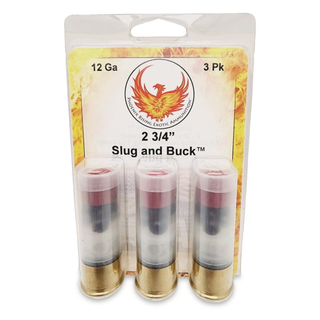 Personal Security Products Personal Security Products Phoenix Rising Slug & Buck Shotshell 12ga 2-3/4" FSJ 7/8oz Slug & 6-00 Buckshot 1225 fps 3/ct PR-SLUG and BUCK - $26.99 at Optics Planet