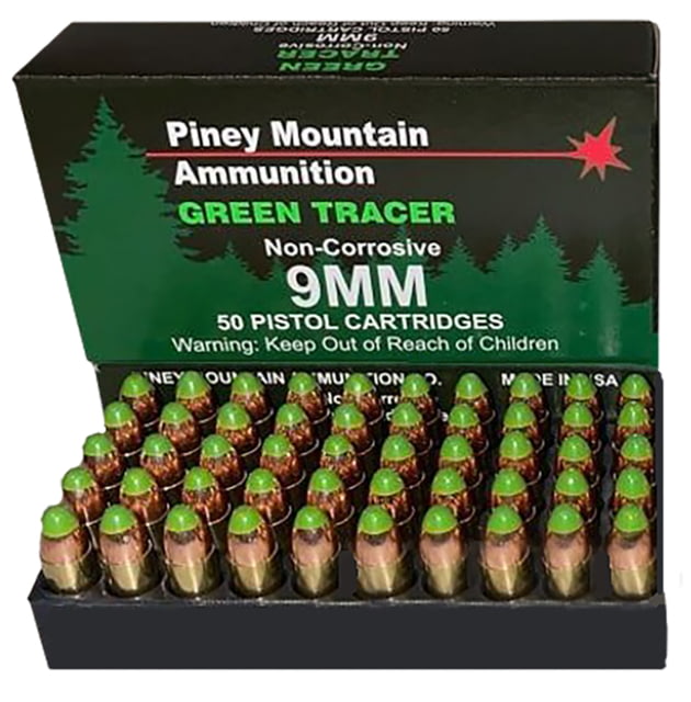 ernova Green Tracer Non Corrosive 9mm Luger 119 Grain Full Metal Jacket Centerfire Pistol 20 Rounds Ammo