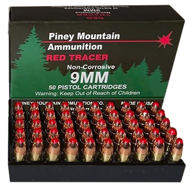 ernova Red Tracer Non Corrosive 9mm Luger 119 Grain Full Metal Jacket Centerfire Pistol 20 Rounds Ammo