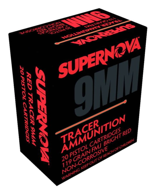 Supernova Red Tracer Non Corrosive 9mm Luger 119 Gr Full Metal Jacket FMJ 20 Per Box/ 10 Cs ernova Red Tracer Non Corrosive 9mm Luger 119 Gr Full Metal Jacket FMJ 20 Per Box/ 10 Cs Ammo