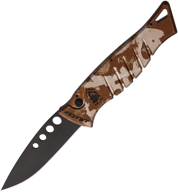 Piranha Knives Auto Amazon Automatic Folding Knife 3.25in 154CM Black Oxide Tan Camo Aluminum Handle