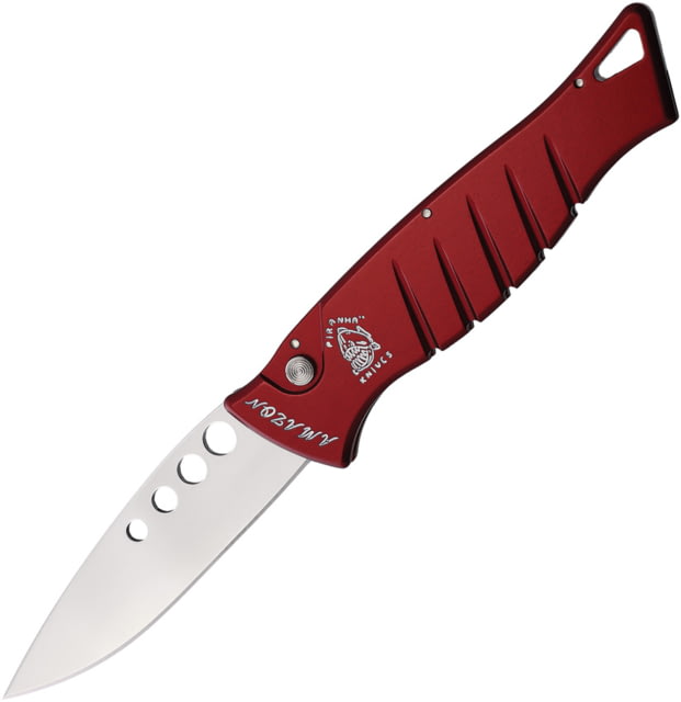 Piranha Knives Auto Amazon Automatic Folding Knife 3.25in 154CM Mirror Finish Red Aluminum Handle