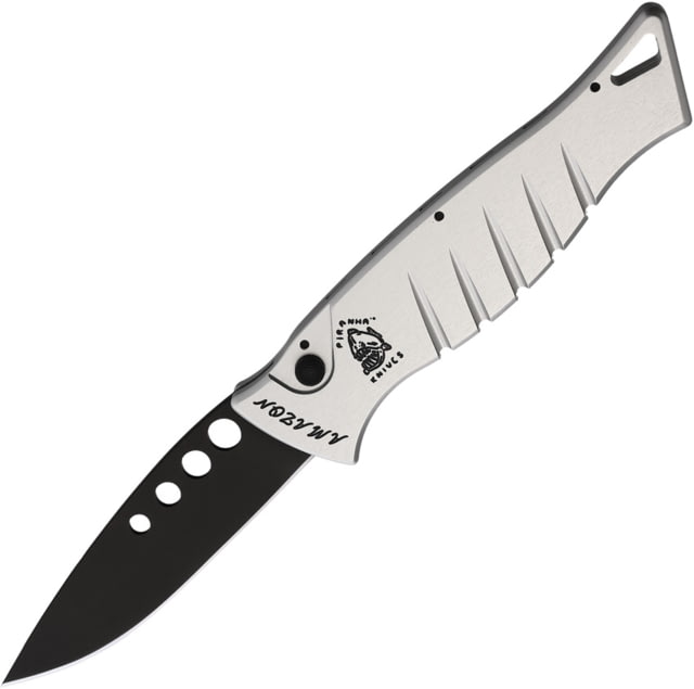 Piranha Knives Auto Amazon Automatic Folding Knife 3.25in 154CM Black Oxide Silver Aluminum Handle - Piranha Knives