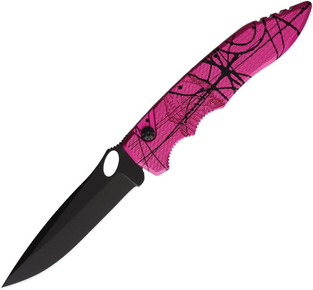 Piranha Knives Auto Mini Predator Automatic Folding Knife 3.5in CPM S30V Spear Point Blade Black DLC Pink Camo Aluminum Handle
