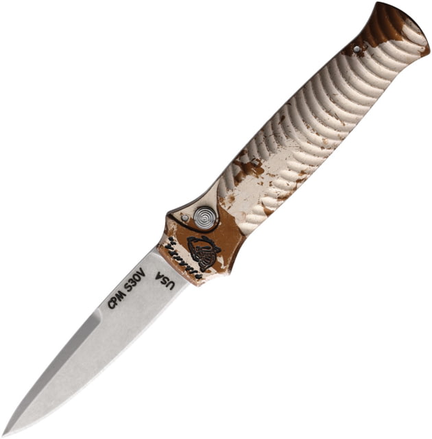 Piranha Knives Auto Miniguard Automatic Folding Knife 2.75in CPM S30V Tan Camo Aluminum Handle