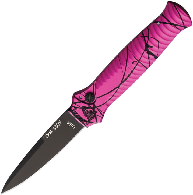 Piranha Knives Auto Miniguard Automatic Folding Knife 2.75in CPM S30V Spear Point Blade Black DLC Pink Camo Aluminum Handle