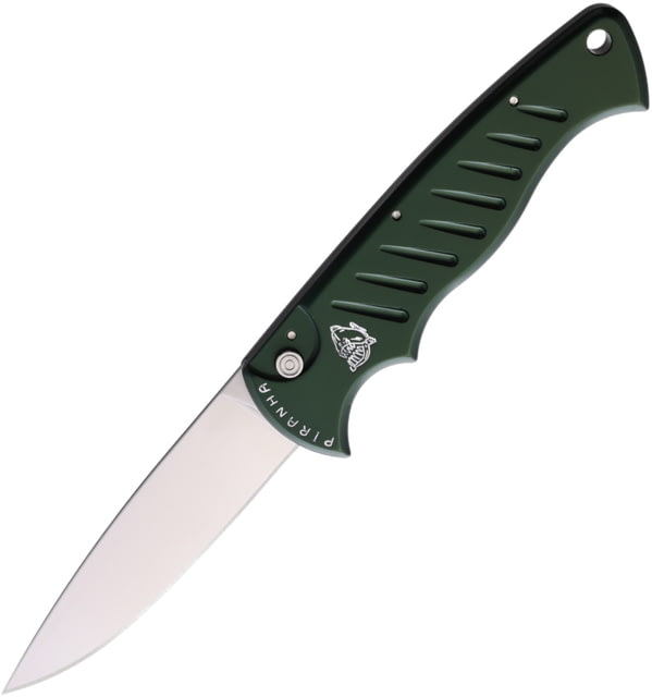 Piranha Knives Auto Pocket Knife Automatic Folding Knife 3.25in 154CM Satin Green Aluminum Handle