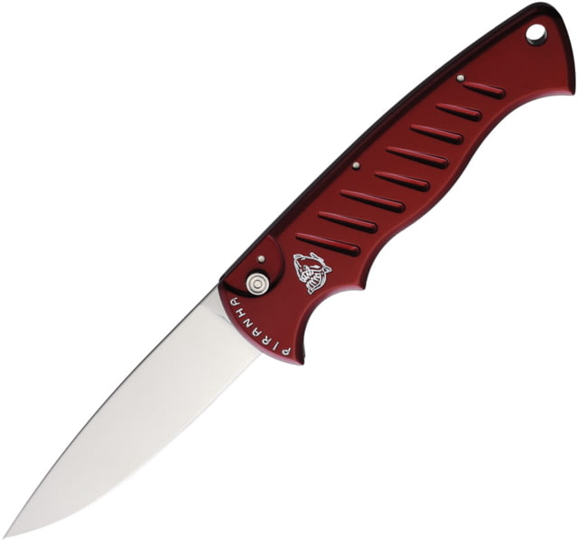 Piranha Knives Auto Pocket Knife Automatic Folding Knife 3.25in 154CM Satin Red Aluminum Handle