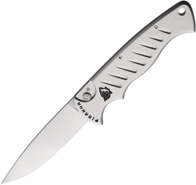 Piranha Knives Auto Pocket Knife Automatic Folding Knife 3.25in 154CM Mirror Finish Silver Aluminum Handle
