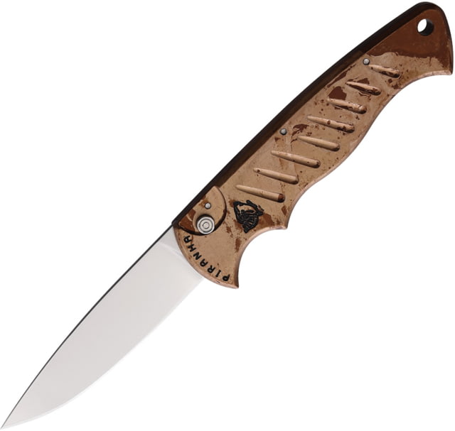 Piranha Knives Auto Pocket Knife Automatic Folding Knife 3.25in 154CM Mirror Finish Tan Camo Aluminum Handle