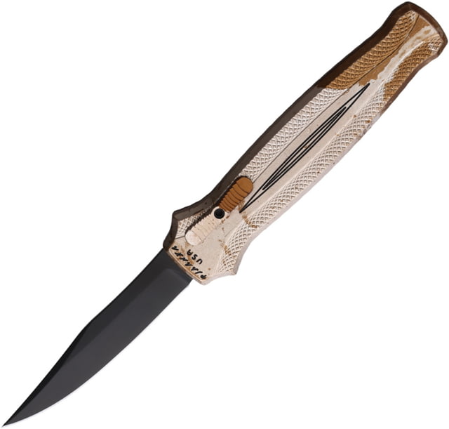 Piranha Knives Auto Rated-R OTF Automatic Folding Knife 3.5in 154CM Clip Point Blade Black DLC Camo Aluminum Handle