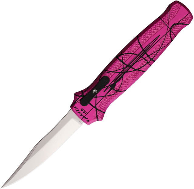 Piranha Knives Auto Rated-R OTF Automatic Folding Knife 3.5in 154CM Clip Point Blade Mirror Finish Pink Camo Aluminum Handle - Piranha Knives
