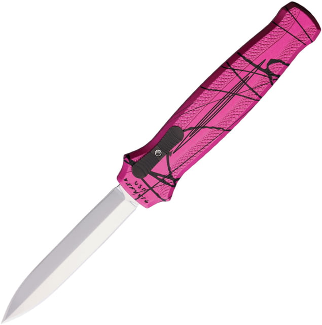Piranha Knives Auto Rated-X Automatic Folding Knife 3.5in 154CM Satin Plain Dagger Blade Pink Aluminum Handle