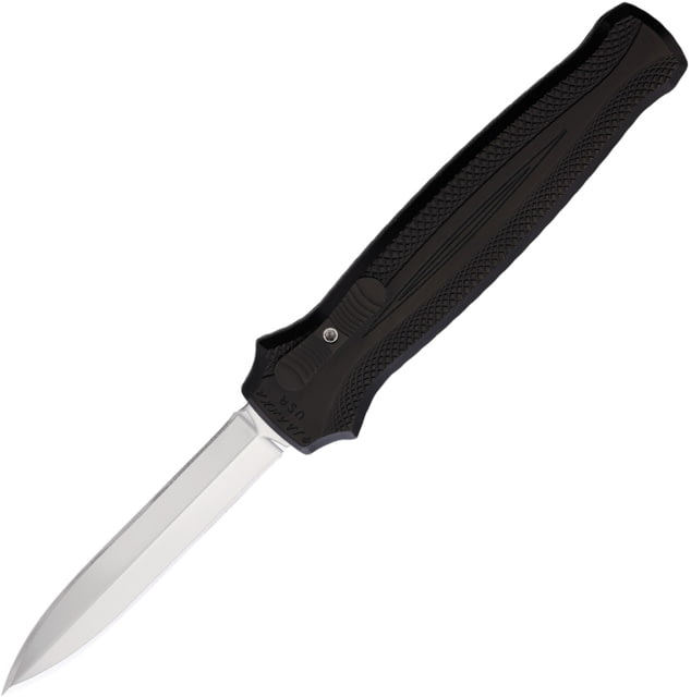 Piranha Knives Auto Rated-X Automatic Folding Knife 3.5in 154CM Satin Plain Dagger Blade Black Aluminum Handle