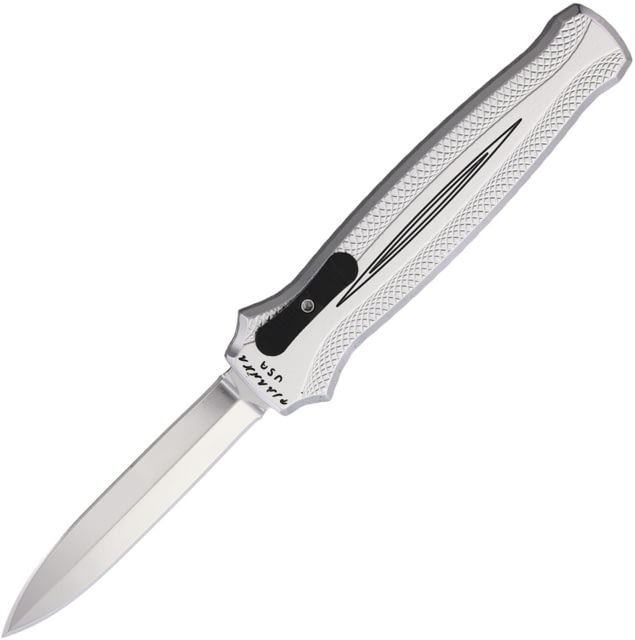 Piranha Knives Auto Rated-X Automatic Folding Knife 3.5in 154CM Satin Plain Dagger Blade Silver Aluminum Handle