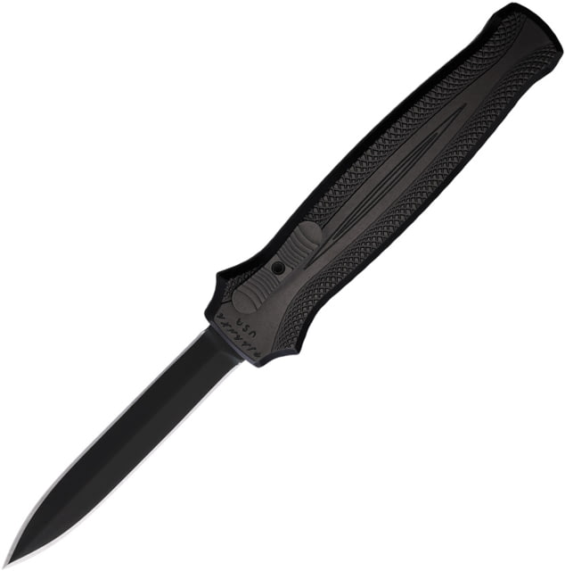 Piranha Knives Auto Rated-X Automatic Folding Knife 3.5in 154CM Black Plain Dagger Blade Black Aluminum Handle - Piranha Knives