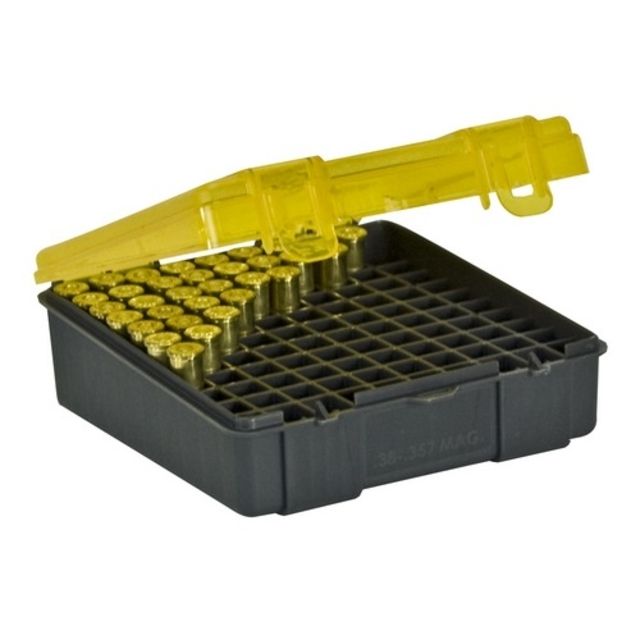 Plano Handgun Ammo Case with Hinged Cover .38 Special 100 count Dark Gray/Transparent Amber