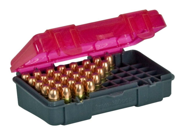 Plano Handgun Ammo Case with Hinged Cover 9mm 50 count Dark Gray/Transparent Rose