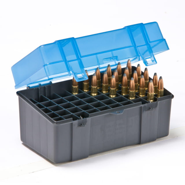 US Plano 50 Count Rifle Ammo Case with Hinged Cover, 7mm Magnum, Dark Gray/Transparent Blue, PMC123050 Tech Data