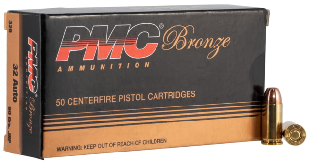 PMC Ammunition Bronze .32 ACP 60 Grain Jacketed Hollow Point Brass Cased Pistol Ammo 50 Rounds  Ammunition Bronze .32 ACP 60 Grain Jacketed Hollow Point Brass Cased Pistol 50 Rounds Ammo
