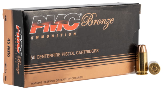  Ammunition Bronze .45 ACP 185 Grain Jacketed Hollow Point Brass Cased Pistol 50 Rounds Ammo