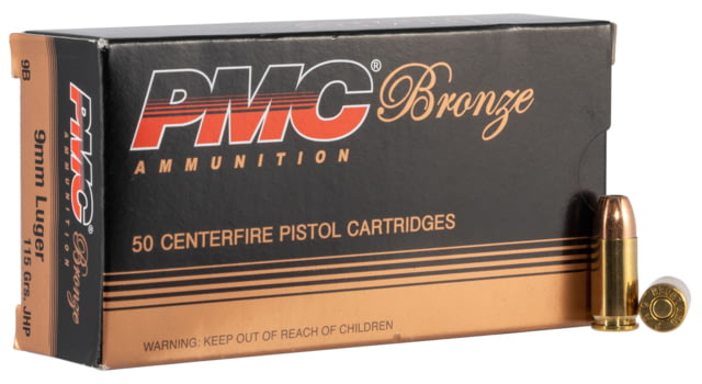 PMC Ammunition Bronze 9mm Luger 115 Grain Jacketed Hollow Point Brass Cased Pistol Ammo 50 Rounds Ammunition Bronze 9mm Luger 115 Grain Jacketed Hollow Point Brass Cased Pistol 50 Rounds Ammo