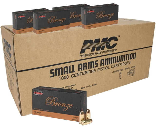  Ammunition Bronze .45 ACP Handgun Ammunition 230 Gr FMJ 830 Fps 1000/ct 45A Case Ammo
