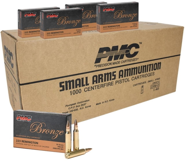  Ammunition Bronze Rifle .223 Rem 55 Gr FMJ 2900 Fps 1000/ct 223A Case Ammo